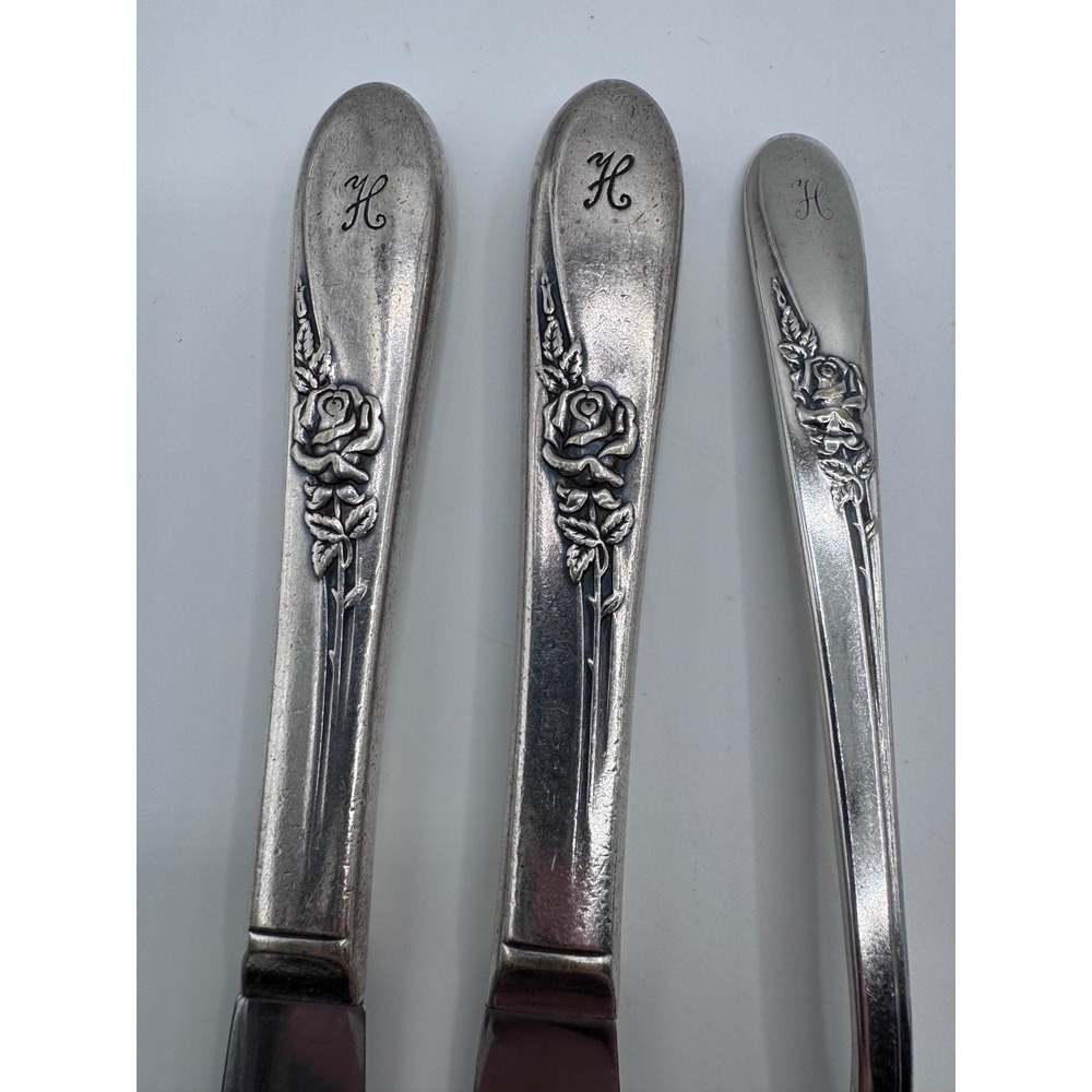 Vintage Rogers‎ Silverplate Flatware Mixed Lot Monogram H Floral Pattern 8 Pc - Picture 8 of 10